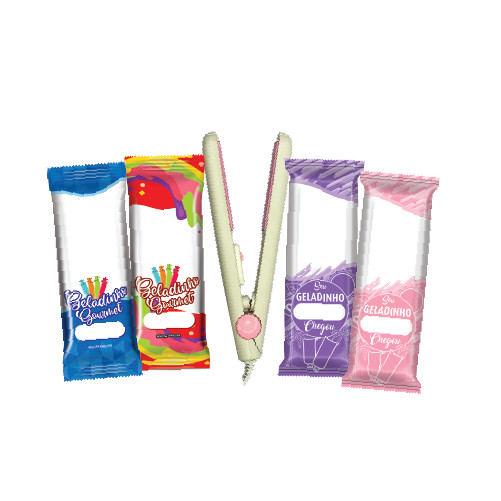 Mini seladora de embalagens + Embalagem higiênica geladinho gourmet, sacolé, dindin, chup-chup -7x19