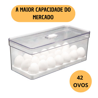 Porta Ovos 42un Grande Organizador de Geladeira Acrílico Tampa com Respiro Acrílico Resistente em Oferta na Shopee