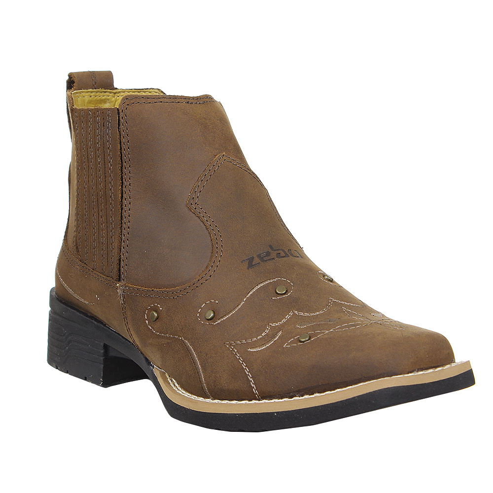 Botina Feminina Marrom Bico Quadrado Zebu 37965