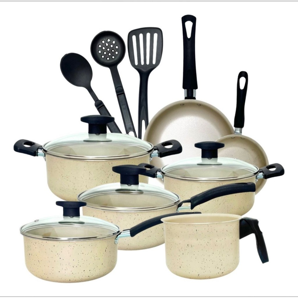 Conjunto De Panelas Viena 10 Pçs Luxo Cor Bege Granito Anti-aderente