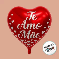 Balão de Festa Microfoil 10'' 30cm - Coração "Te Amo Mãe" - Modelo 2 - 1 unidade - Rizzo