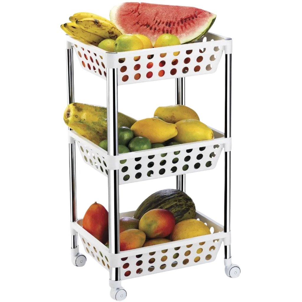 Fruteira Retangular 3 Andares Desmontável Com Rodízio Rodinha Cromada Branca Unique Arthi em Oferta na Shopee