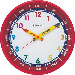 Relógio De Parede Infantil Educativo Herweg 26cm Original em Oferta na Shopee