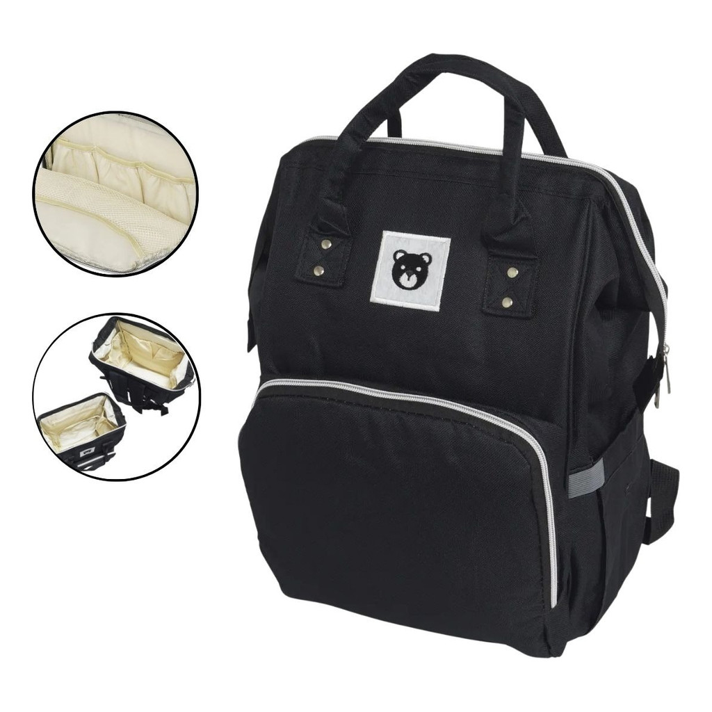Mochila Bolsa Maternidade Menino Menina Térmica Impermeável Preta Importway