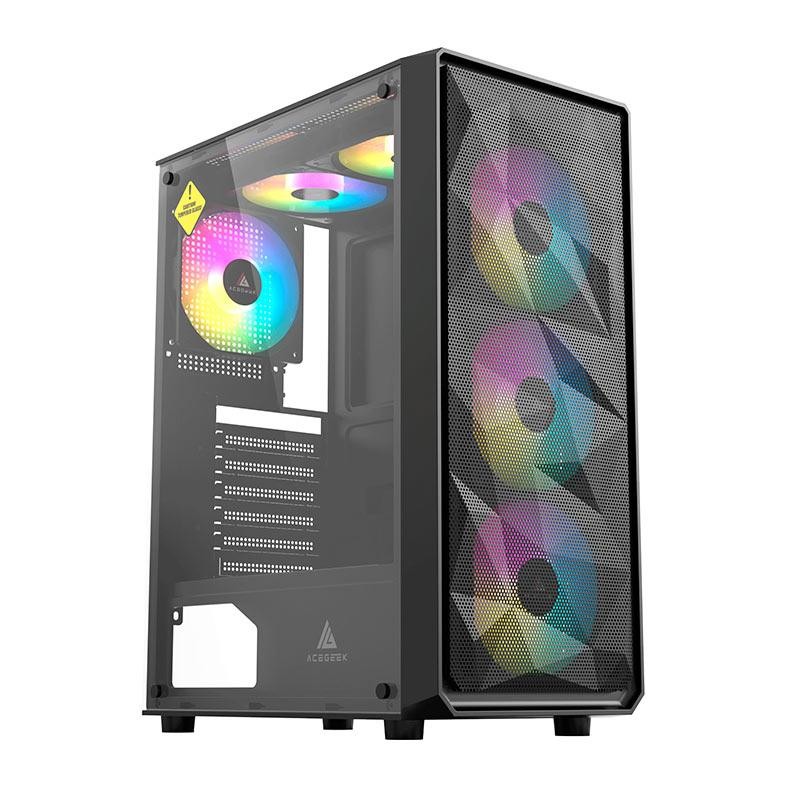 GabineteGamerAcegeekDiamond R339,Rainbow,Mid-Tower,LateraldeVidro,Com3Fans, AG-DIAMOND-R339-BK-I3F