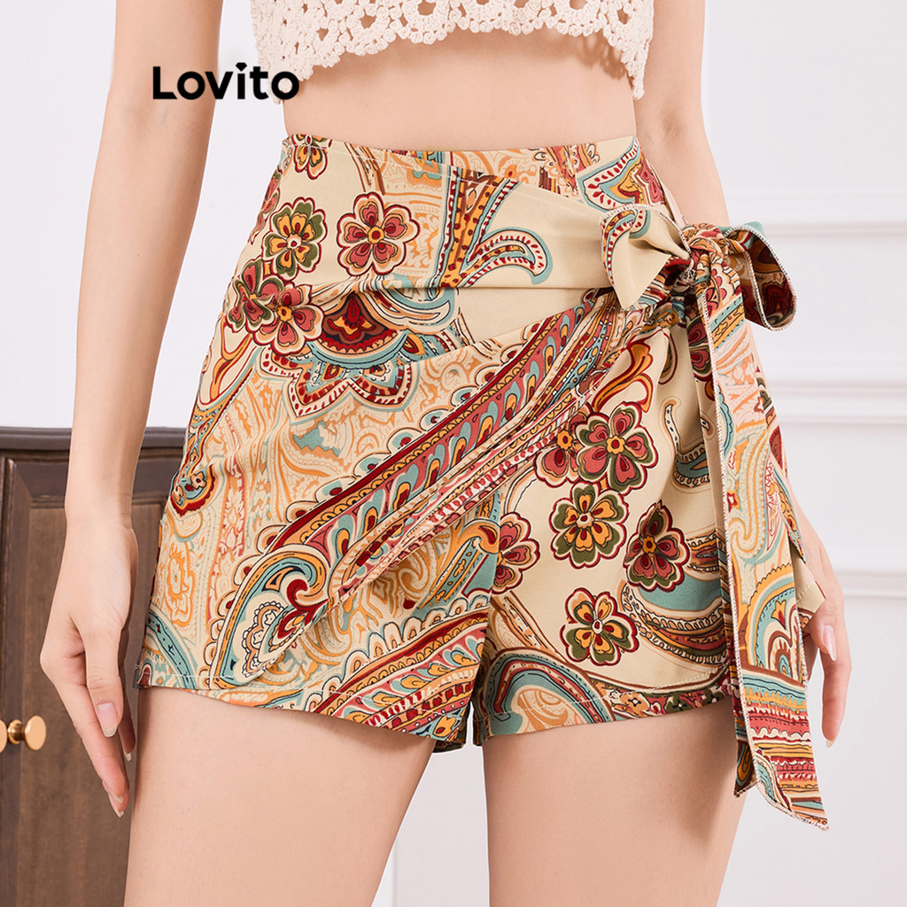 Lovito Shorts Boho Tribal Print Padrão Shorts De Verão/Primavera Para Mulheres L121MD420 em Oferta na Shopee