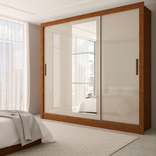 Guarda-Roupa Casal Sophia 3 Portas 3 Gavetas com Espelho Cinamomo/Off White - Panorama Móveis em Oferta na Shopee