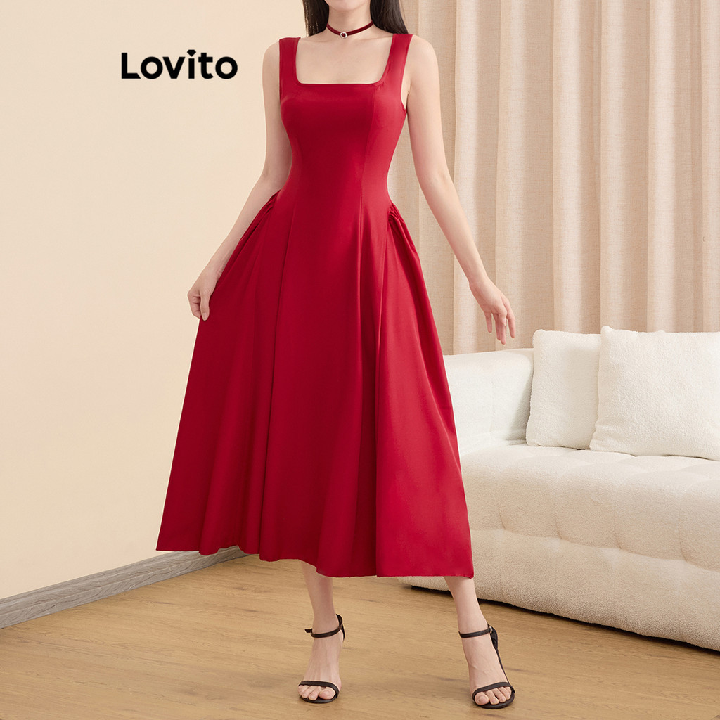 Lovito Vestido Casual Liso Com Drapeado E Amarração Nas Costas Em Tecido Texturizado Para Mulheres L121AD1083 em Oferta na Shopee