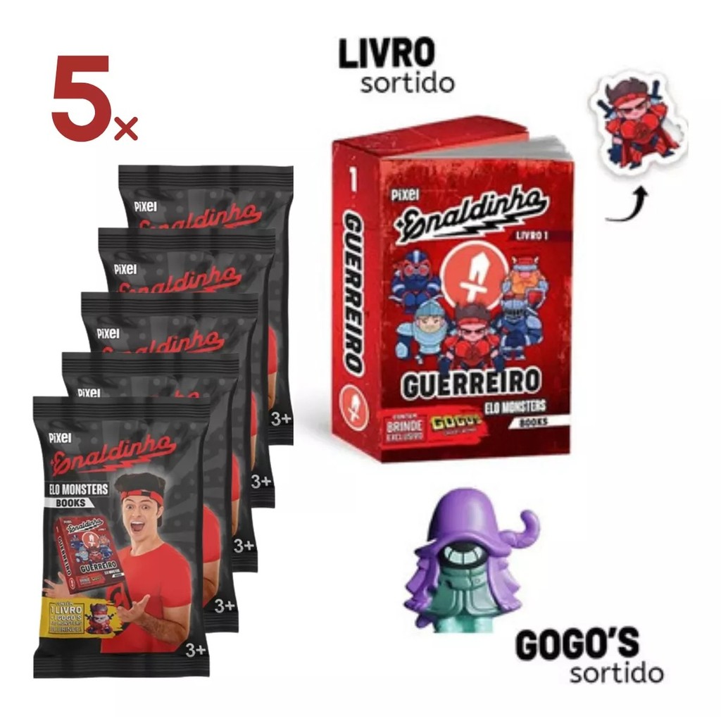 Kit 5 Envelopes Flow Pack Elo Monsters Enaldinho Oficial Coleção Com 5 Gogos e 5 Mini Livr...