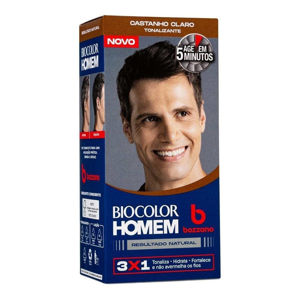 Tintura Bozzano Biocolor Homem Tonalizante de cabelo Castanho Claro em Oferta na Shopee