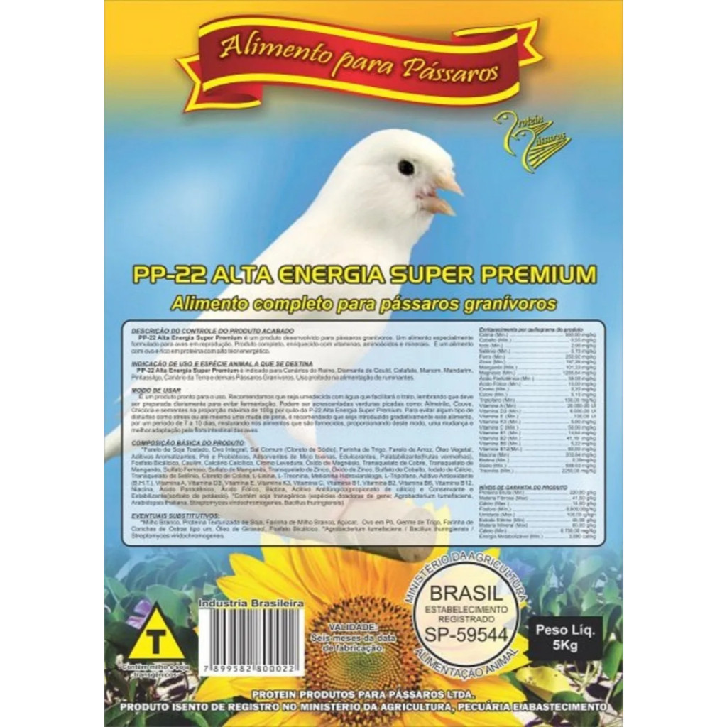Farinhada Ração Pássaros Pp22 Alta Energia 1kg Super Premium OFERTA