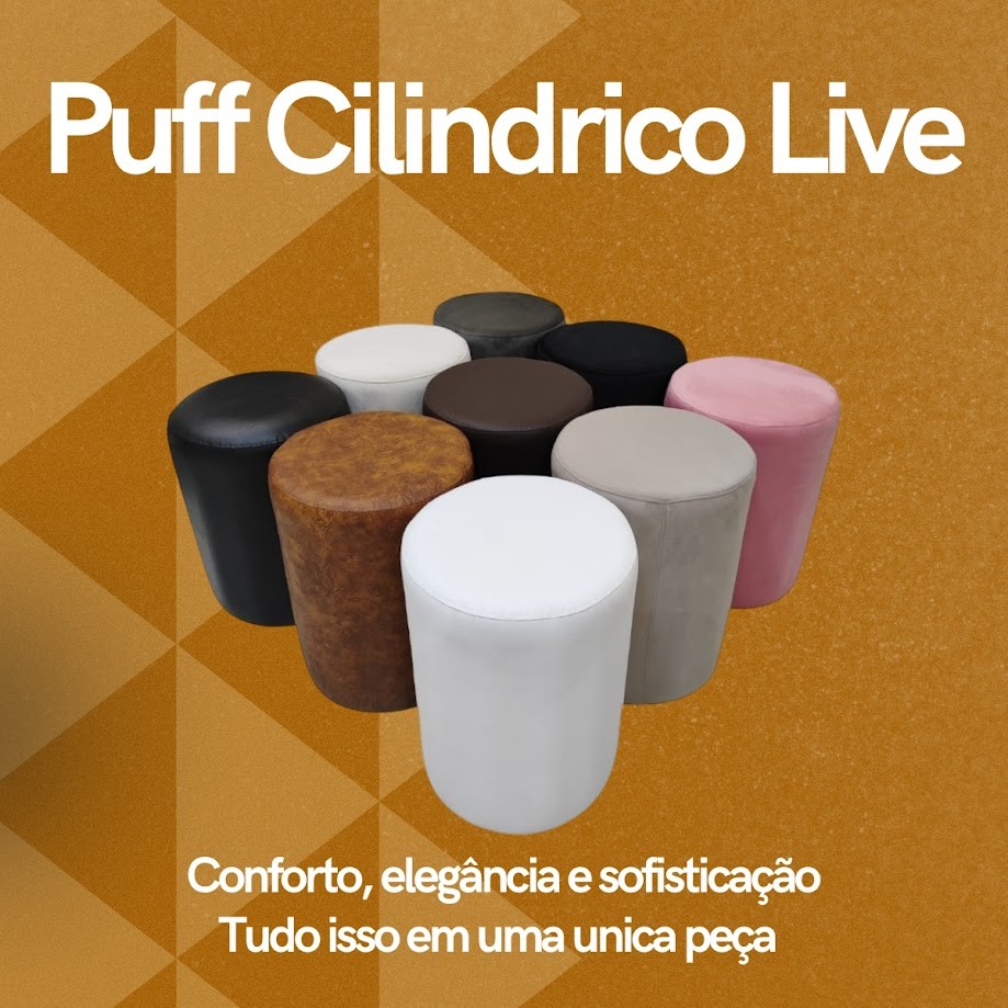 Banqueta Puff Cilindrico Live Veludo ou Courino Varias Cores Para Sala Quarto Penteadeira Recepcao Custo Beneficio em Oferta na Shopee