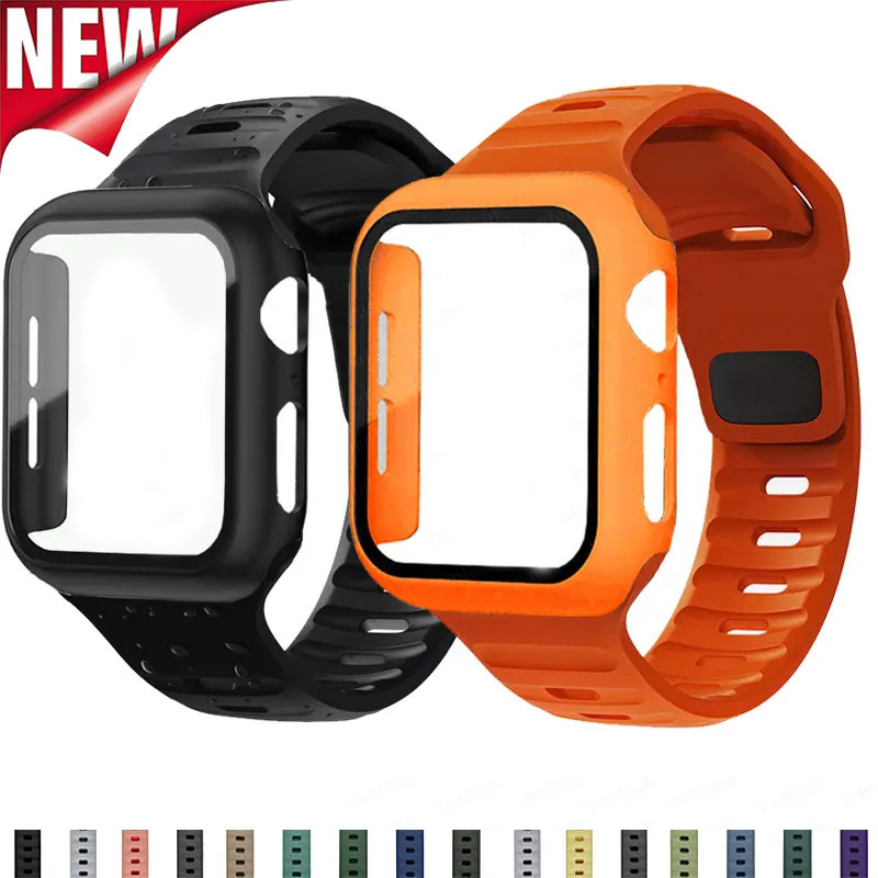 Vidro + Capa + Pulseira De Silicone Esportiva Para Apple Watch 42mm 44mm 40mm 45mm 41mm 38mm Iwatch Series10 9 8 7 6 5 4 em Oferta na Shopee
