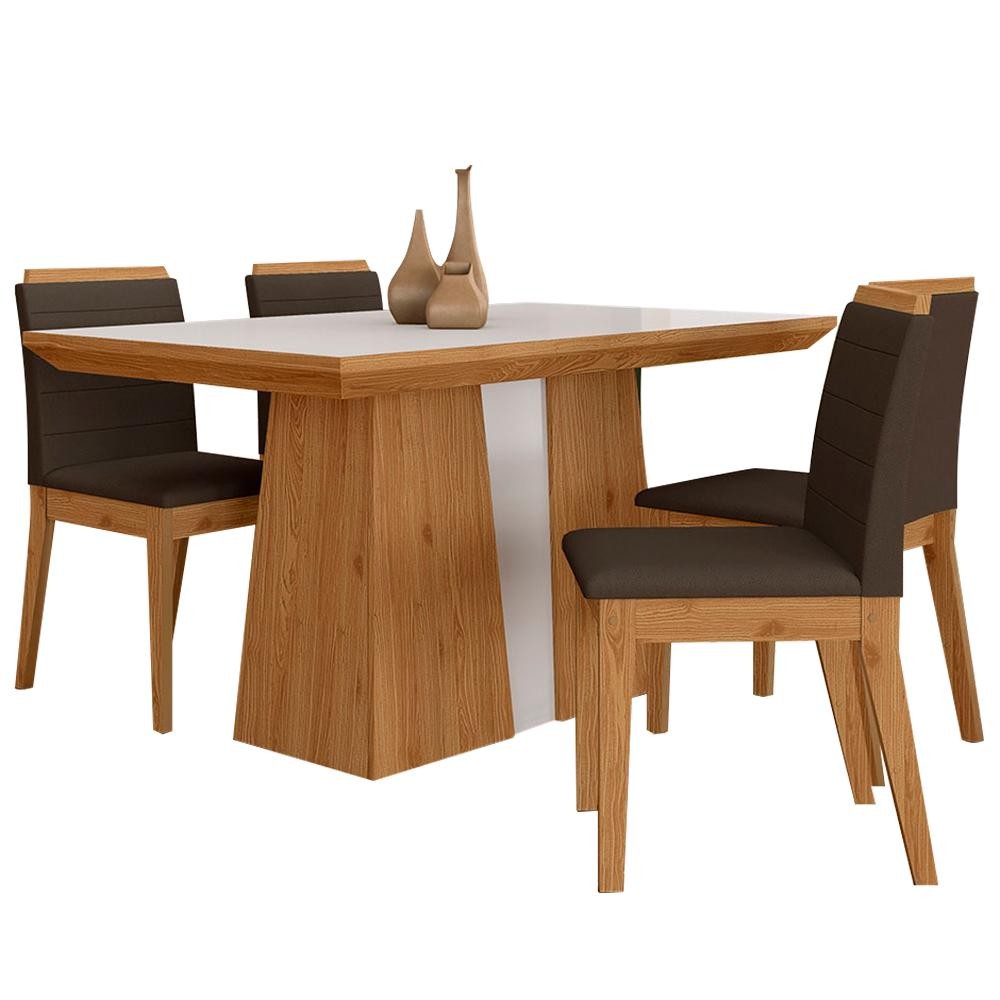 Mesa Com 4 Cadeiras Kiara 1,36 Cin/off Whit/marrom - Móveis Arapongas - Home & Living