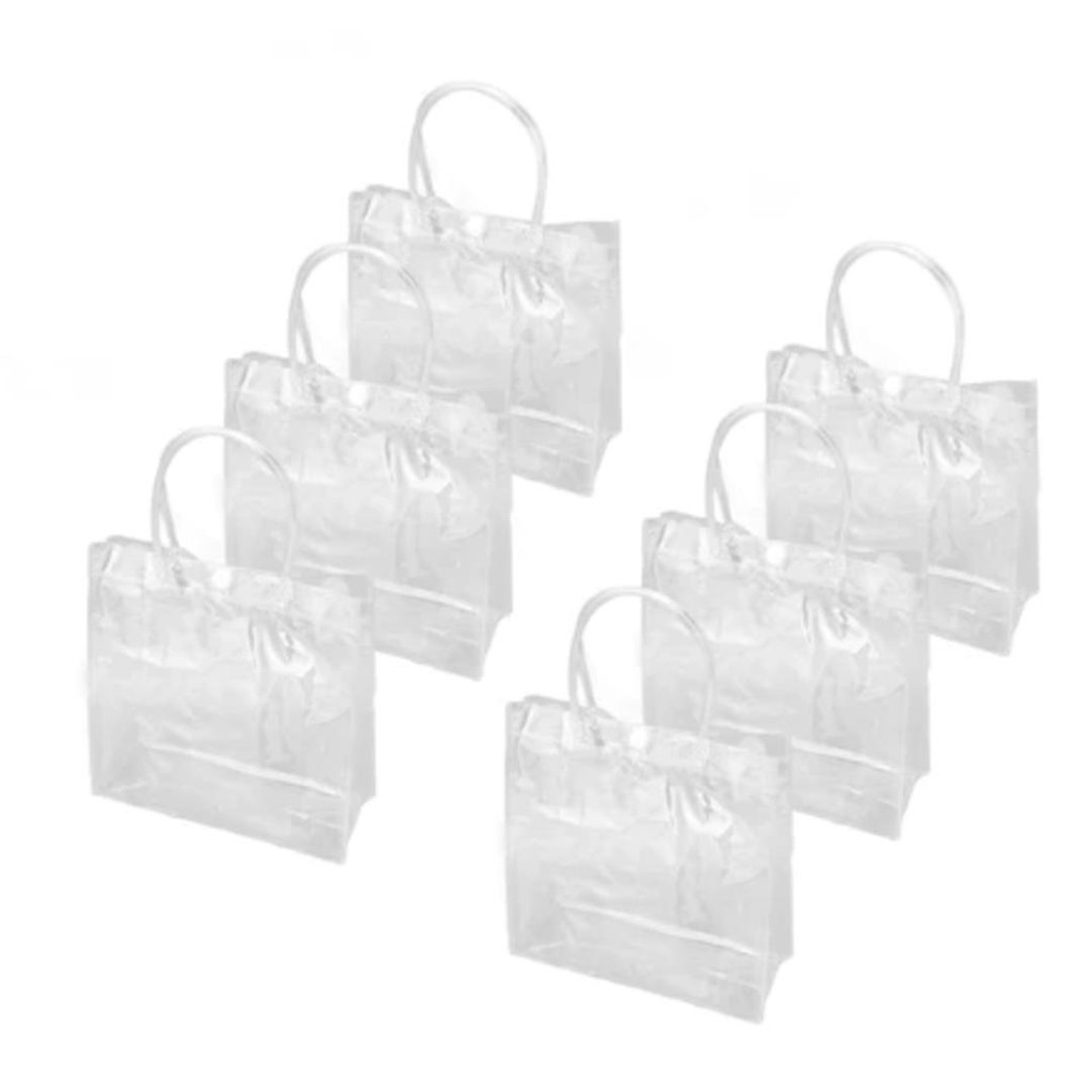 Kit com 6 Sacolas Bolsa Sacolão em PVC Cristal Transparente Ideal para Praia, Feira e dia dia Compras e Organização