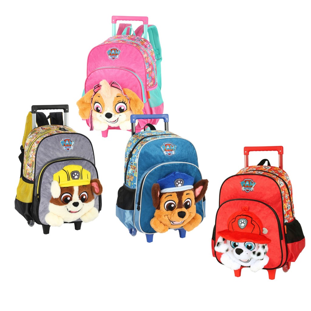 Mochila com Rodinhas e Alça 40x30cm, Lancheira Térmica ou Estojo Patrulha Canina Com Pelúcia 3D em Oferta na Shopee