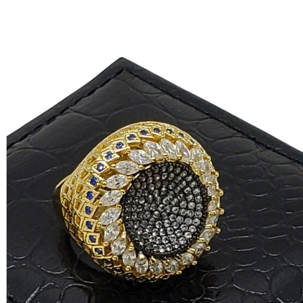 Anel Cravejado Pavé Zirconias Aro Rendado Banho De Ouro 18k 3971