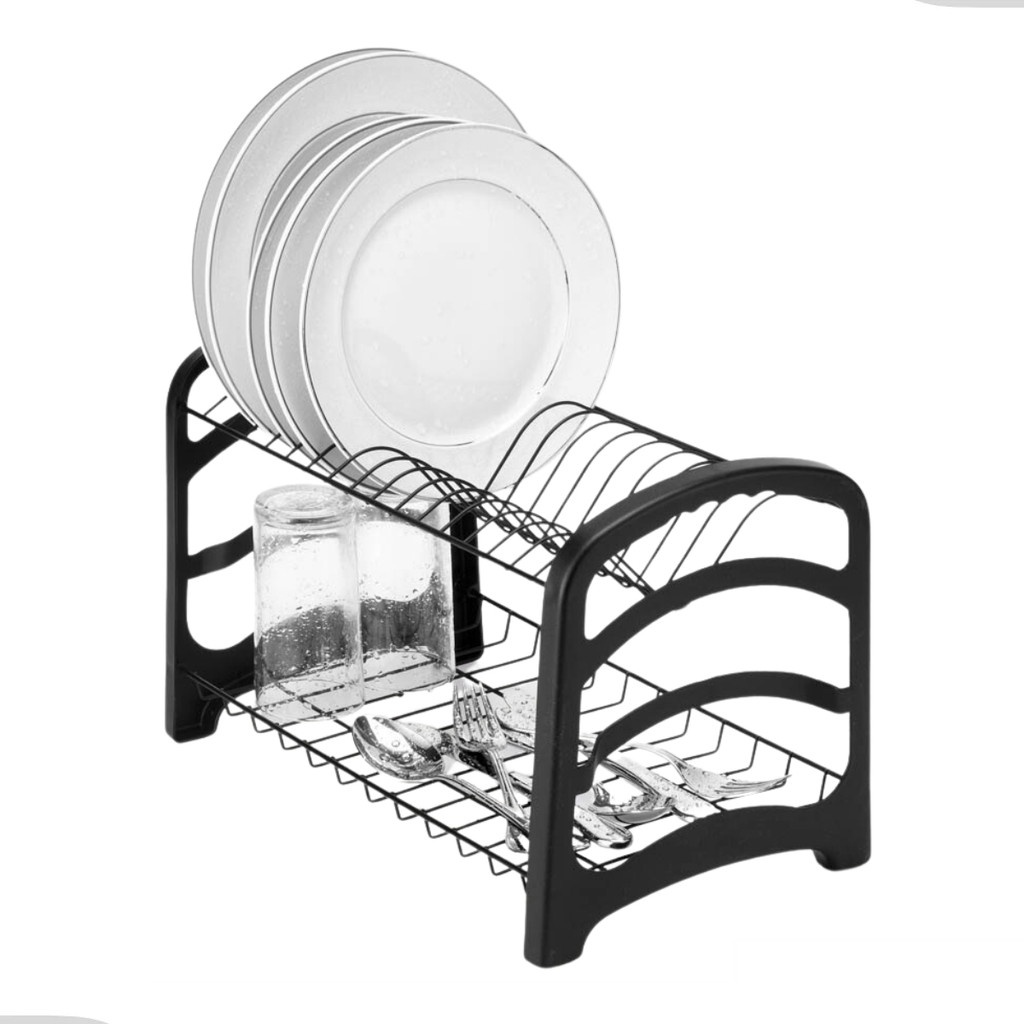 Escorredor de Louças e Talheres Supreme Desmontável Duplo Pia Aramado 16 Pratos Preto Black Arthi - Home & Living