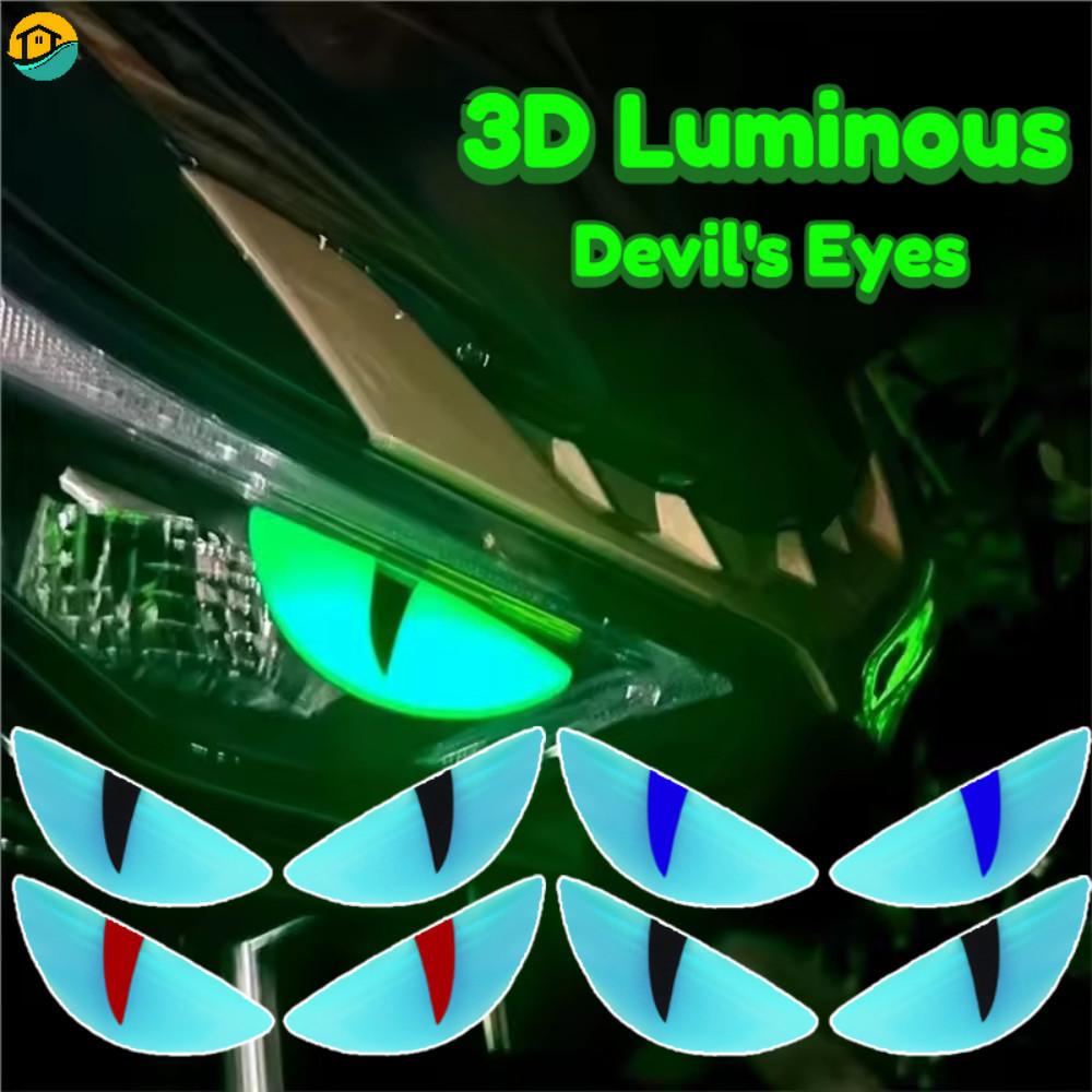 3D Luminoso Olho Do Diabo Faróis Da Motocicleta Capacete Decoração Adesivos Reflexivos Universal Decalques À Prova Dwate