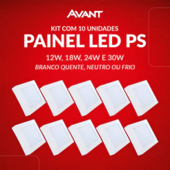Kit 10 Painel led Plafon Pop Sobrepor 12w, 18w, 24w ou 30w 3000k, 4000k ou 6500k 110v/220v Bivolt Branco Avant