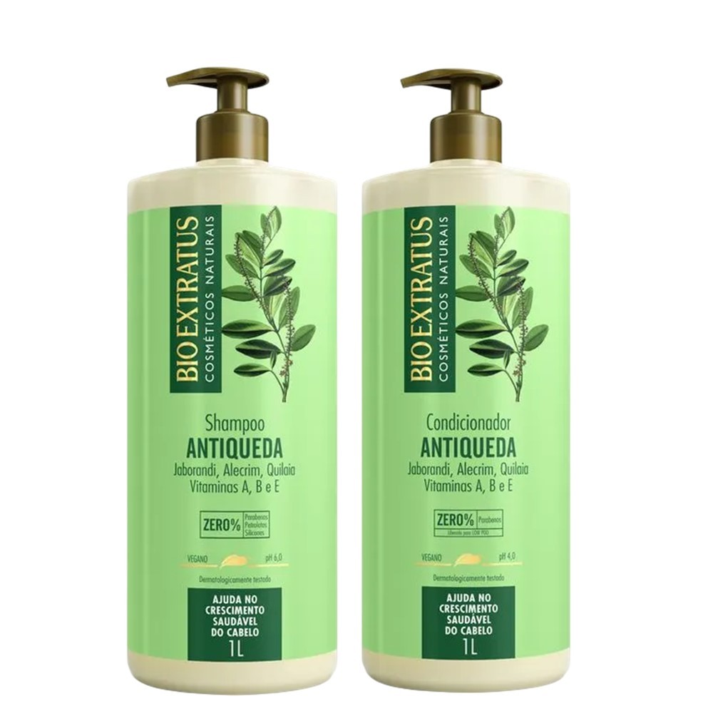 Kit Shampoo e Condicionador Antiqueda Jaborandi Crescimento do Cabelo Fortalecedor Bio Extratus 1L