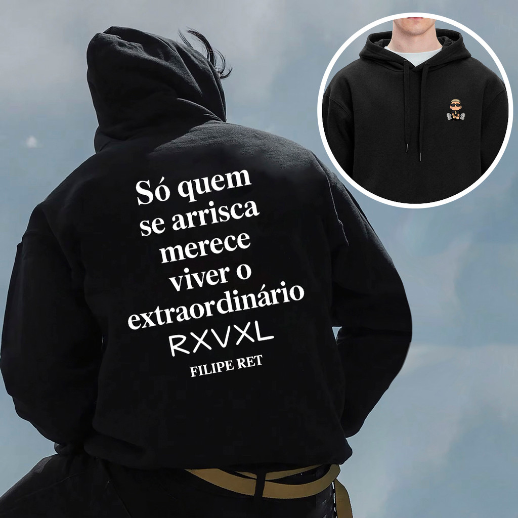 Moletom Masculino Casual Frase Impacto Para Quem Busca Viver De Forma Extraordinária em Oferta na Shopee