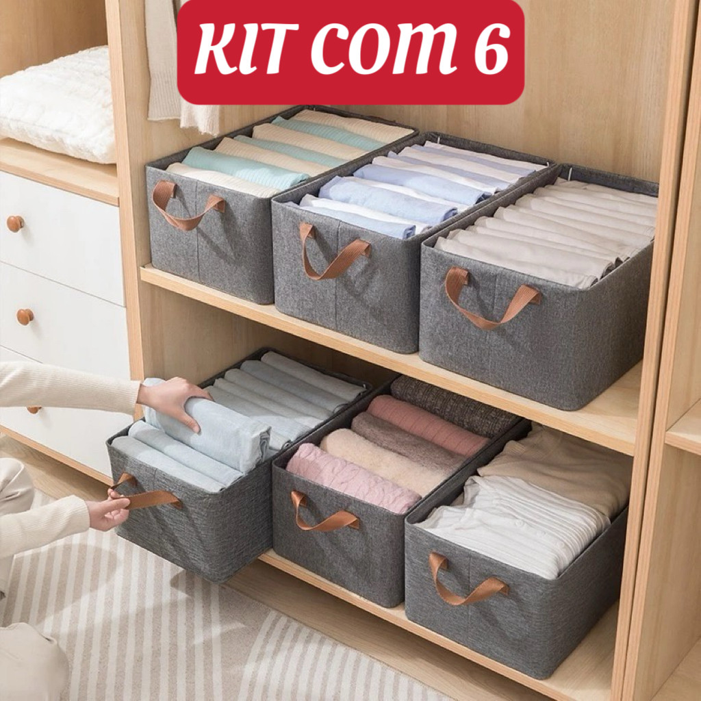 Kit 3/4/5/6 Cesto Organizador de Guarda Roupas Reforçado Caixa para Armazenar Multiuso Rígido