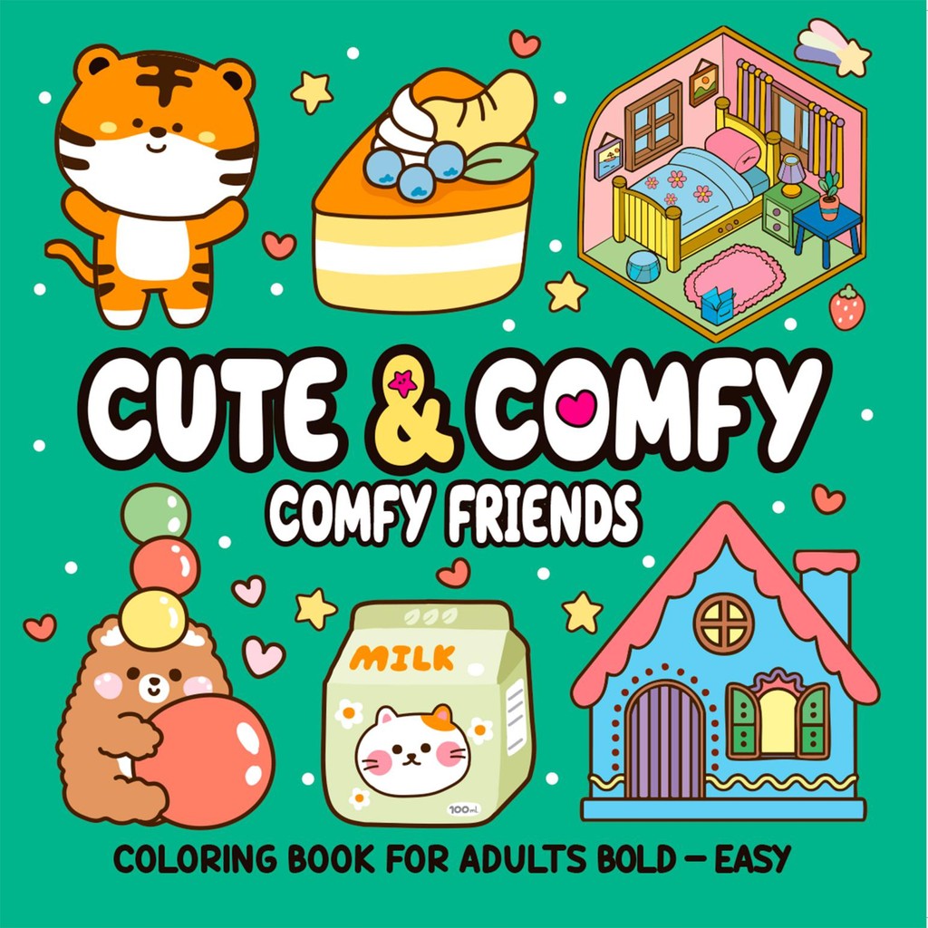 Livro Cute & Comfy Coloring Book for Adult Bold Easy - Comfy Friends - Livro de Colorir Adulto - ESTBH - livros novos
