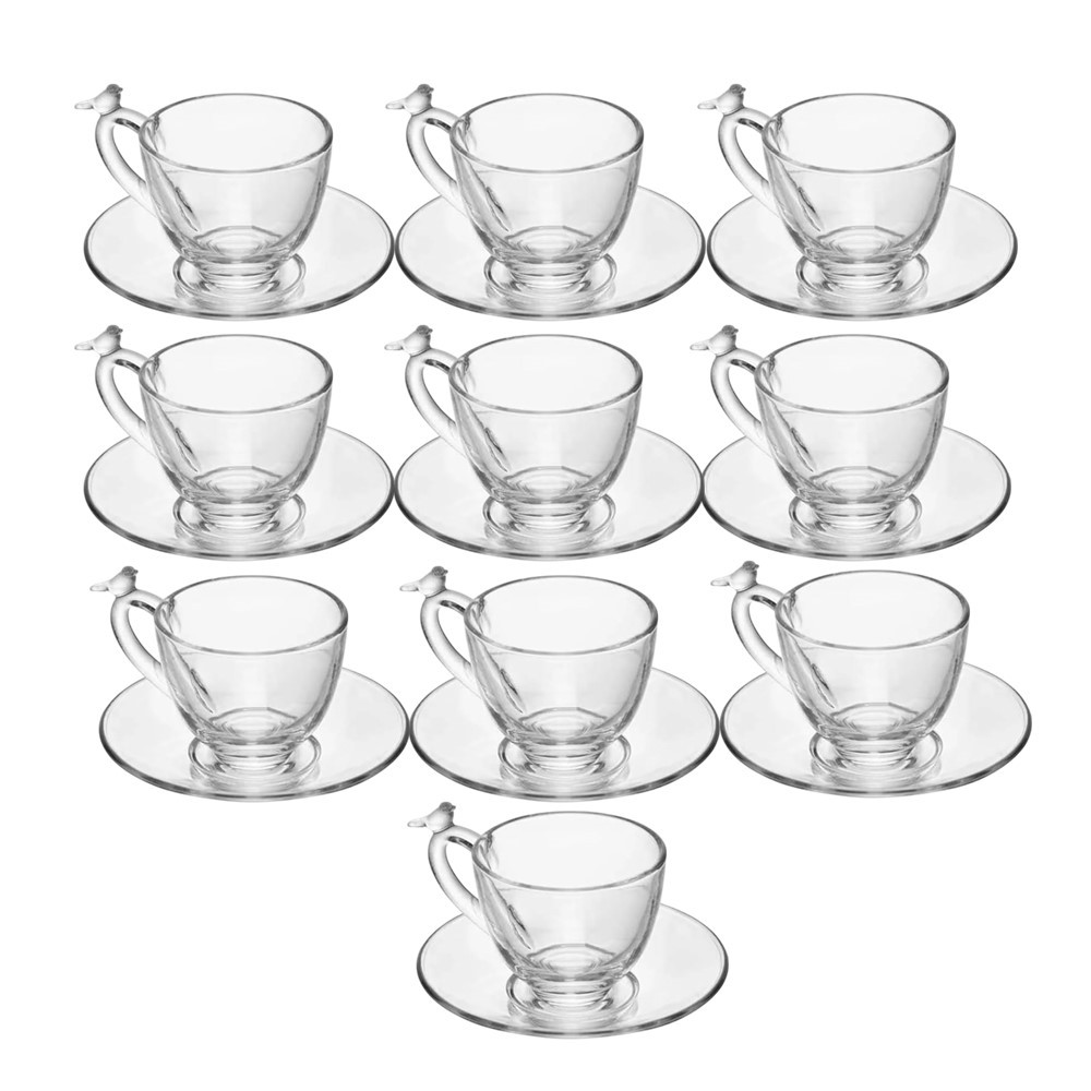 Jogo 10 Xícara de Café de Cristal Ecológico com Pires Bird 80ml Wolff