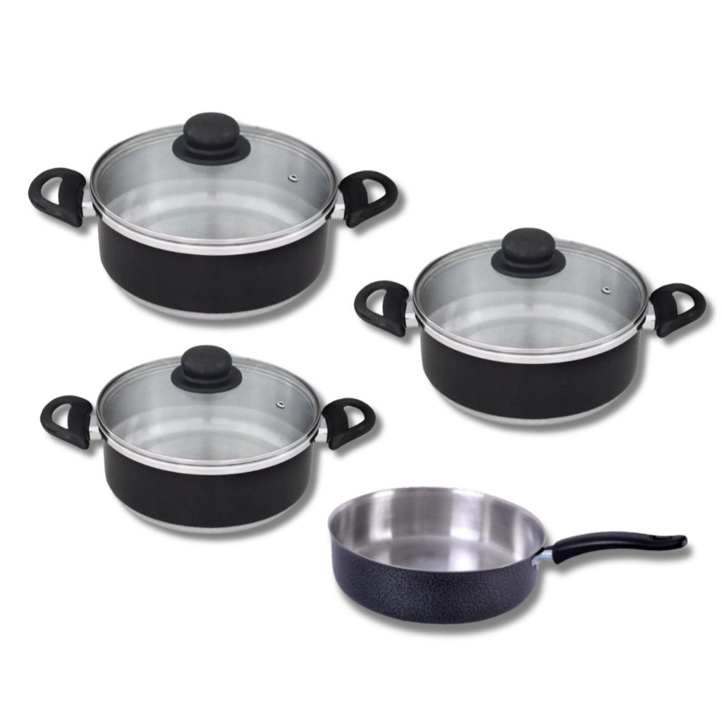 JOGO PANELAS 4 PEÇAS TAMPA DE VIDRO COM FRIGIDEIRA em Oferta na Shopee