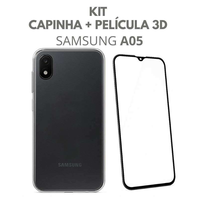 Kit Capa Anti Impacto Transparente + Pelicula Vidro 3D P/ Samsung A05 - Mobile & Gadgets