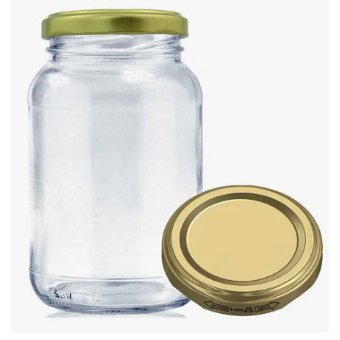 Kit 6 Pote de Vidro 600ml Berlim Com Tampa Aluminio Dourada B82