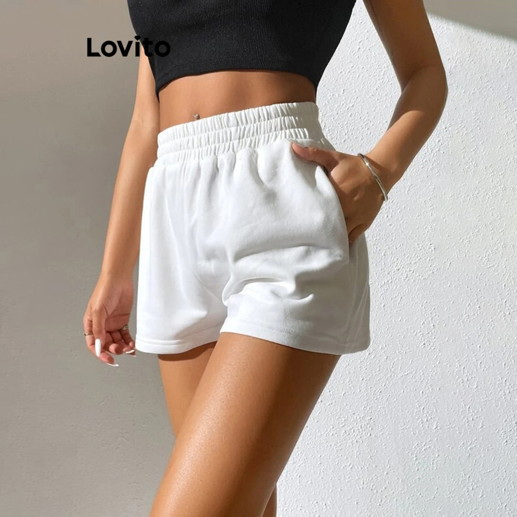 Lovito Shorts Casuais Com Bolso Liso Para Mulheres LNL43079 - Women Clothes