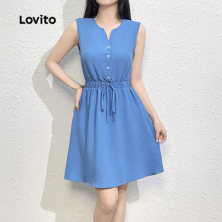 (Trendy) Lovito Vestido Casual liso com gravata frontal para mulheres L132ED682 em Oferta na Shopee
