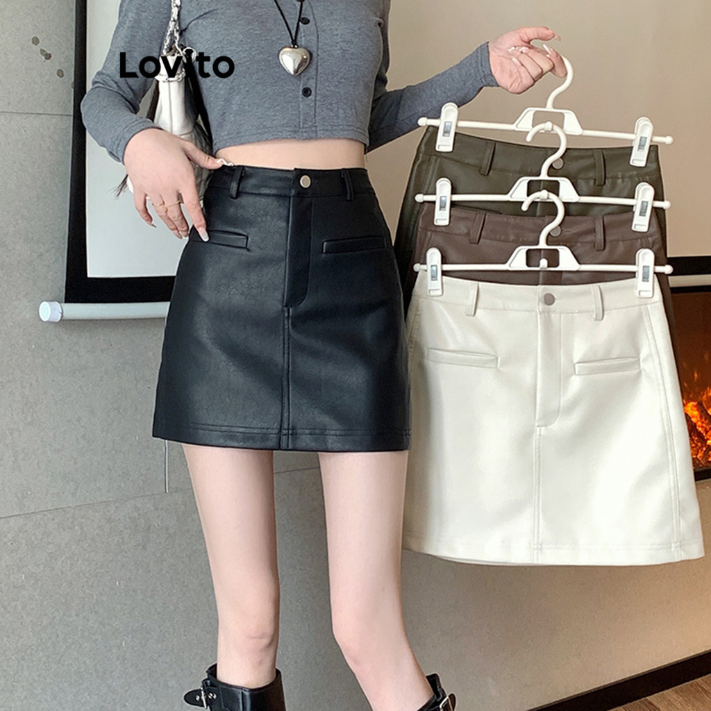 Lovito Saias Casuais Saias De Bolso Liso Para Mulheres LNA42189 - Women Clothes