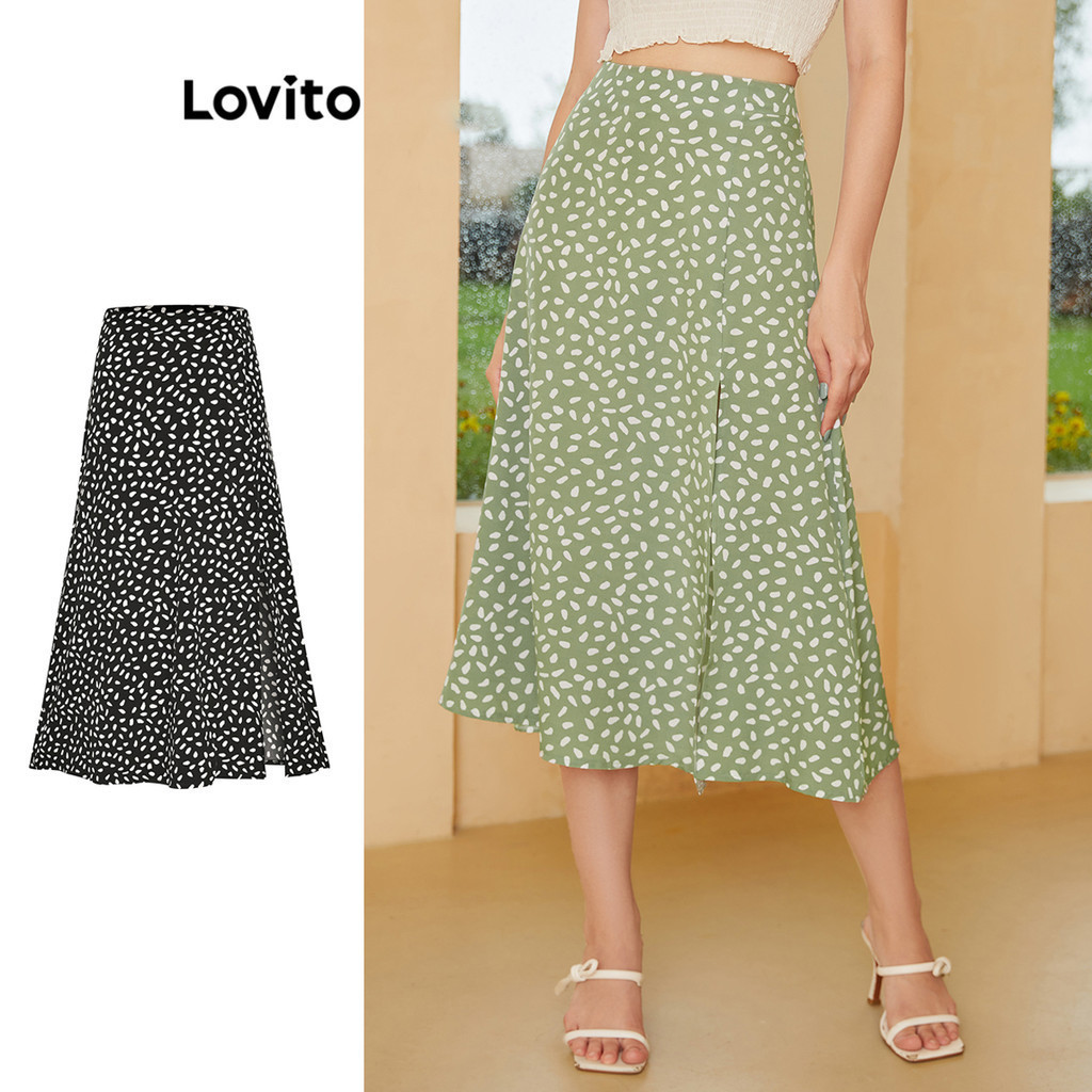Lovito Boho Saia Floral com Fenda de Baile L24ED146 (Verde) em Oferta na Shopee