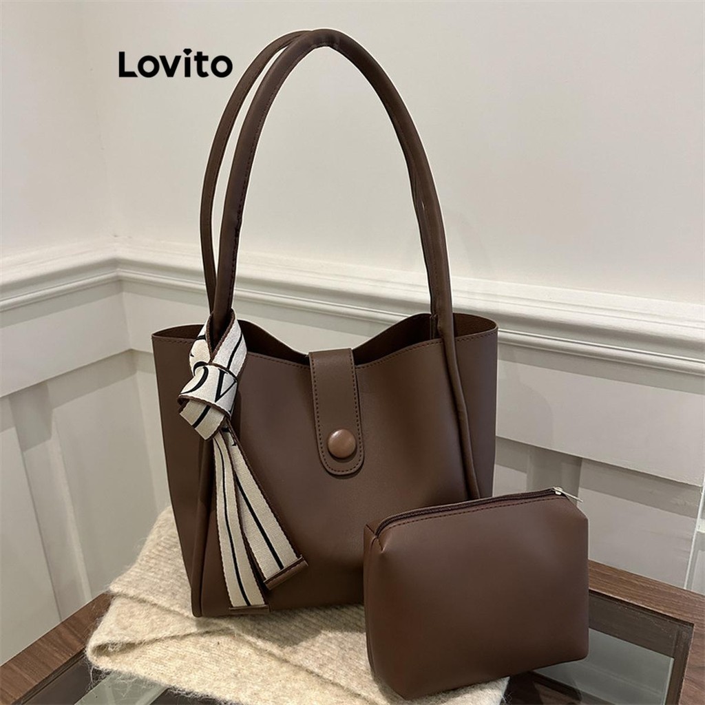 Lovito Casual fita lisa textura de alta capacidade deslocamento simples estudante Bolsa para mulheres LFA60032 - Women Bags