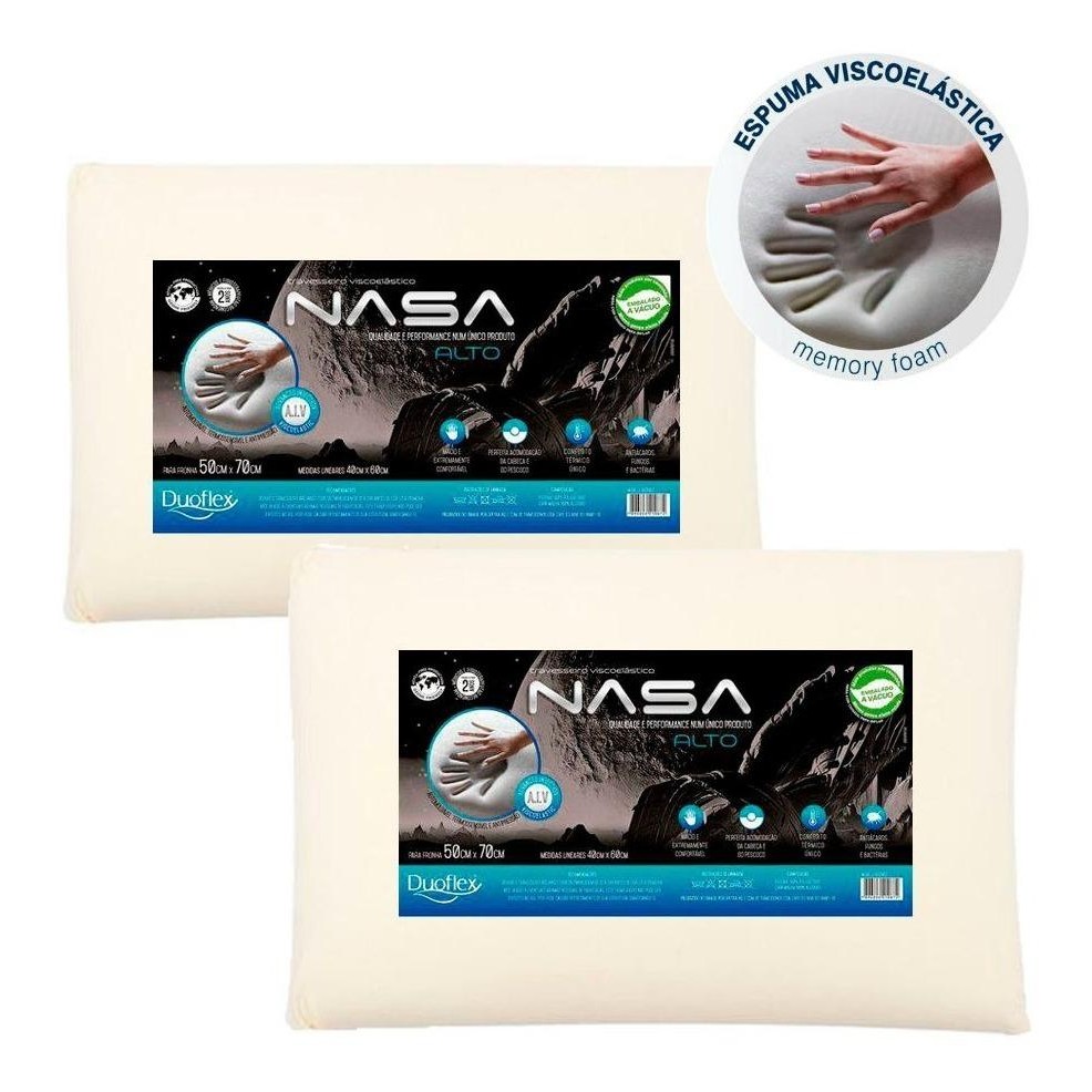 Kit 2 travesseiros nasa viscoelástico Duoflex cor amarelo claro 50x70x13 em Oferta na Shopee