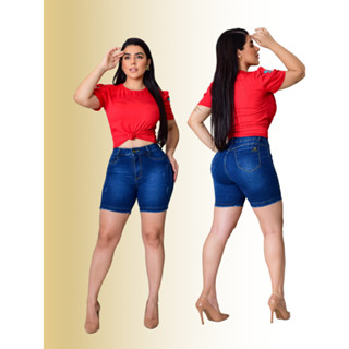 Kit Bermuda Meia Coxa Feminina Jeans Cintura Alta Empina Bumbum Com Elastano em Oferta na Shopee