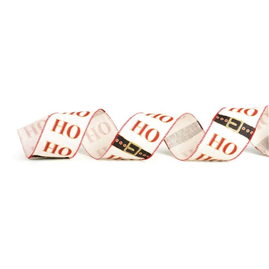 Fita Decorativa Aramada - Ho Ho Ho Vermelho - 6,3x914cm   - 1 unidade - Cromus - Rizzo