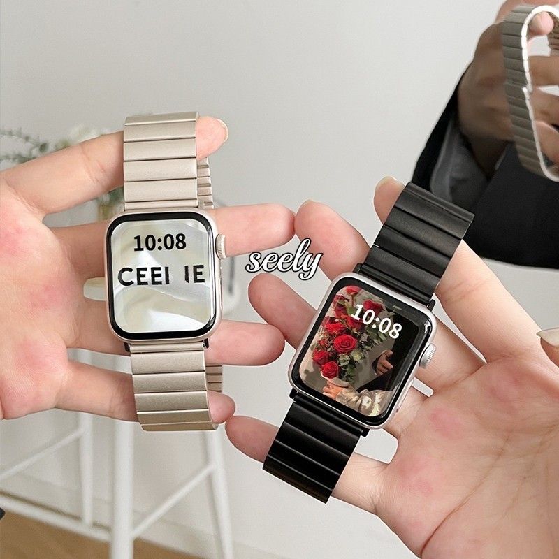 Pulseira Magnética De Aço Inoxidável Para Apple Watch Series 11 10 9 8 7 6 5 SE 4 3 2 1 Ultra/Ultra2 Metal Bamboo Strap em Oferta na Shopee