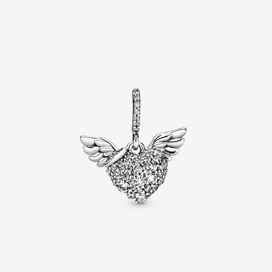 Amuleto Pavé Coração E Asas De Anjo Prata 925