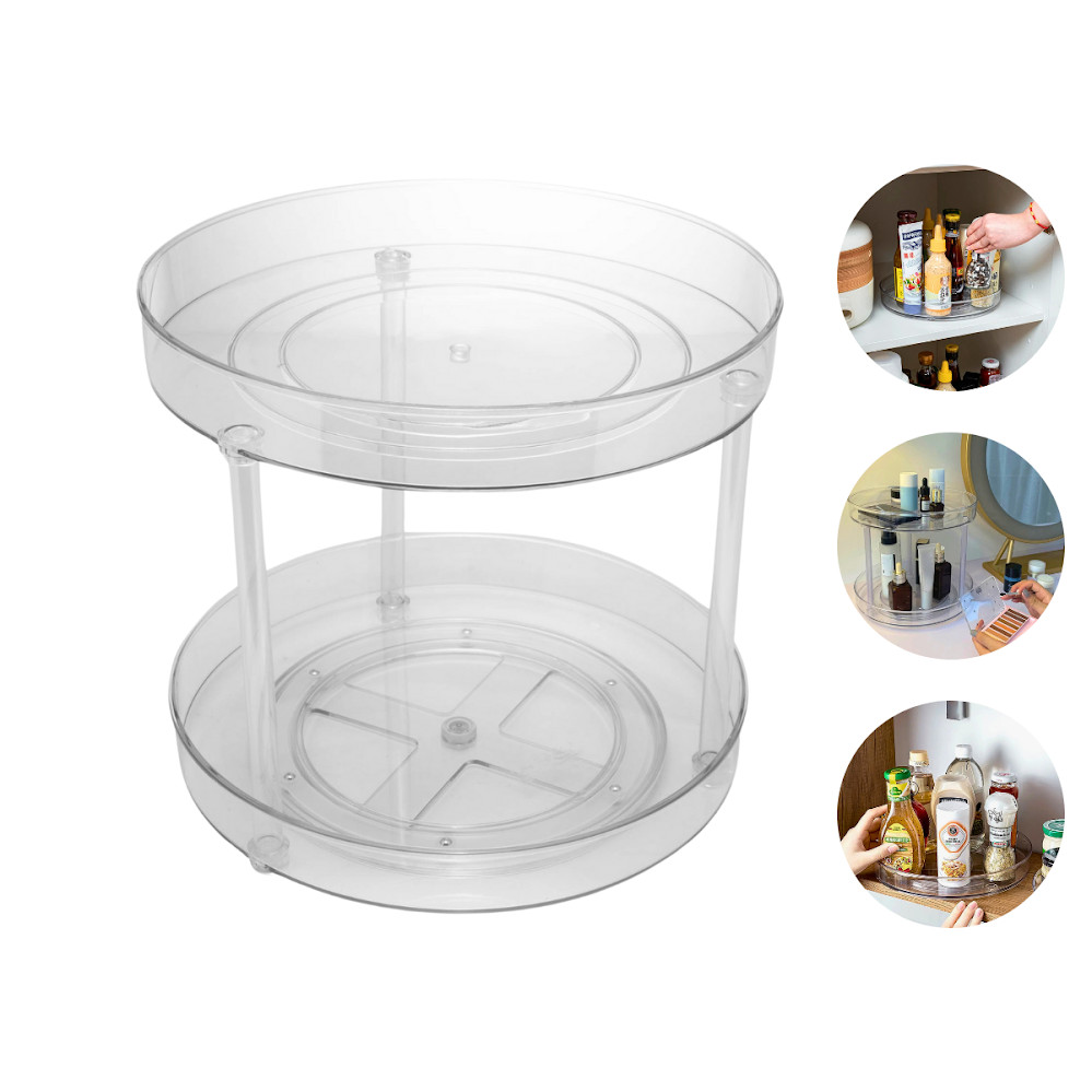 Organizador Giratório 2 Andares De Mesa P/ Cosméticos Grande Porta Objetos Pote Condimentos Decorar