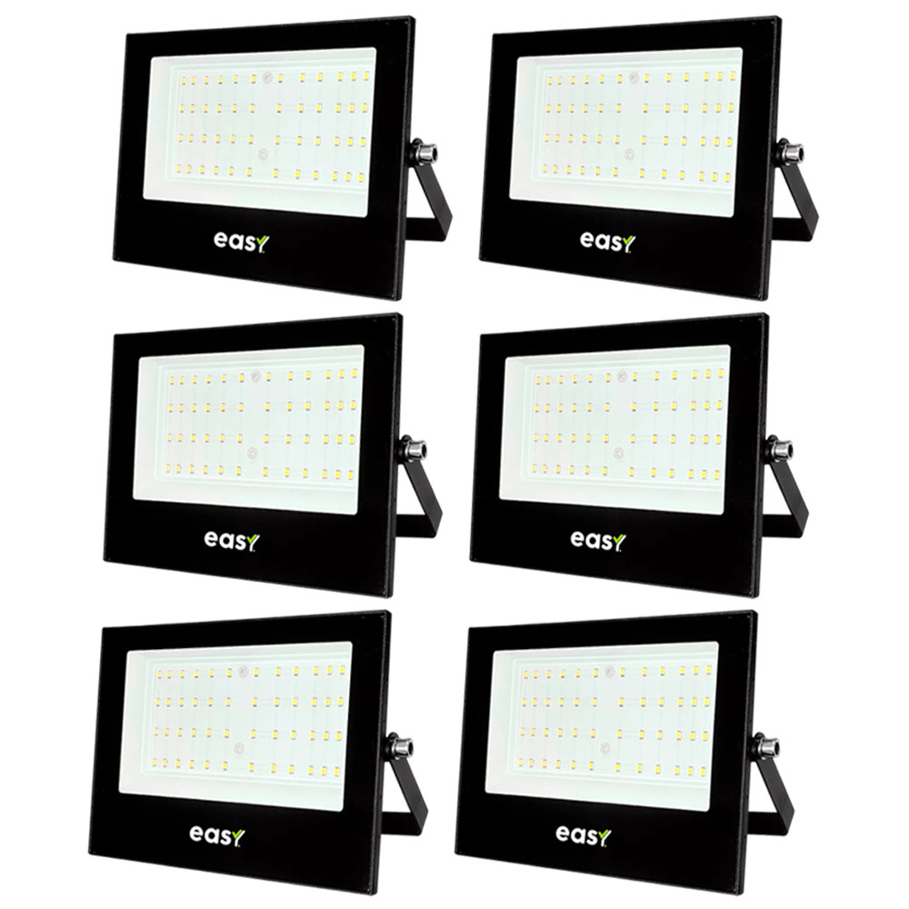 Kit 6 Refletor Led 100W Iluminação Externa Comercio Casa Luz Branca 2960 Lumens 127v 220v Easy em Oferta na Shopee