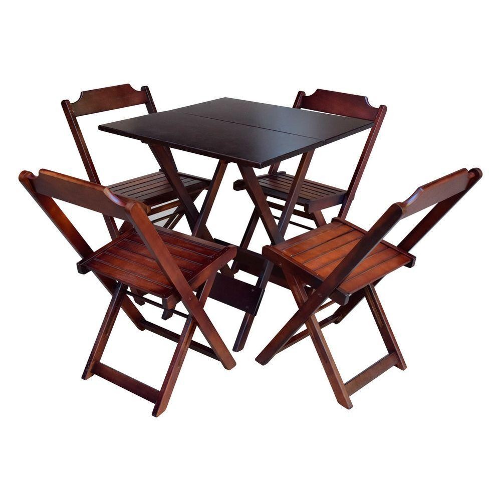 Conjunto Jogo De Mesa Com 4 Cadeiras De Madeira Dobravel 70X70 Imbuia - Marrom
