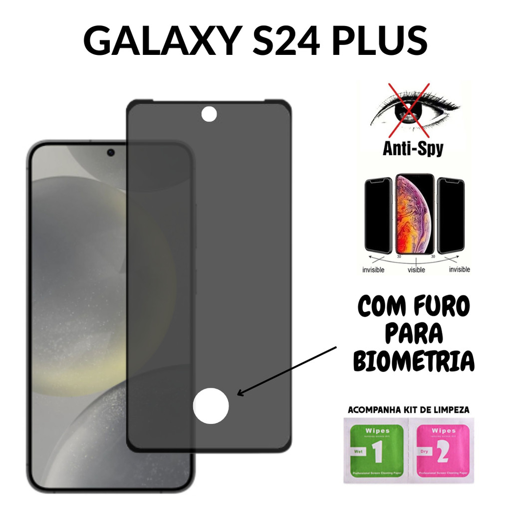 Película de Privacidade Vidro 3D Para Samsung Galaxy S24 Plus - Com Furo Para Biometria em Oferta na Shopee
