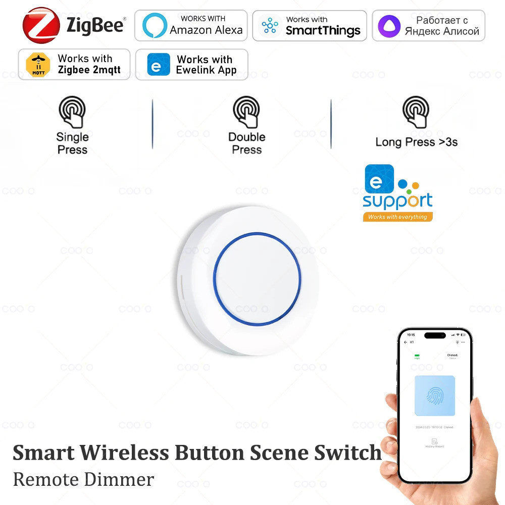 Ewelink-Zigbee Interruptor de Parede Sem Fio, Botão Cena, Handy Key Switches, Cenário Auto...