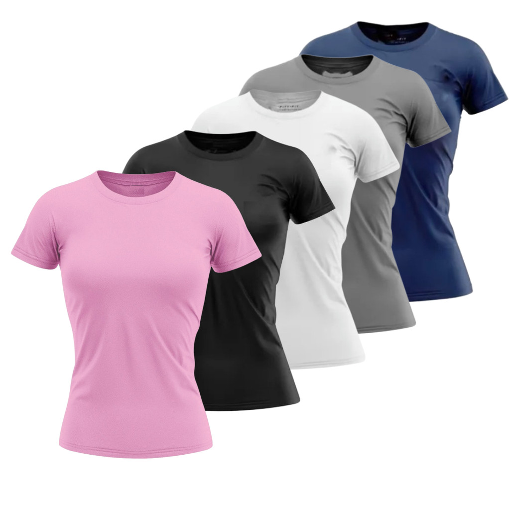 Kit 5 Camisetas Dry Fit Feminina Academia Treino Corrida Proteção UV Premium em Oferta na Shopee