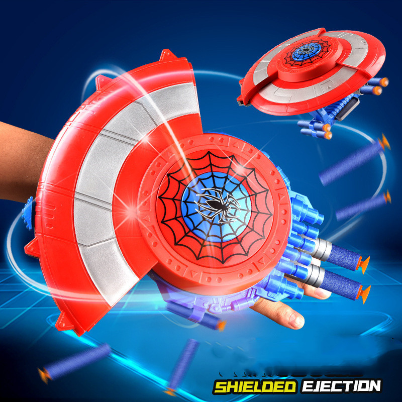 Os Vingadores Spiderman Escudo Lançador Figuras Anime Super Herói Deformador SoftToys Para Crianças Festa Cosplay Adereç