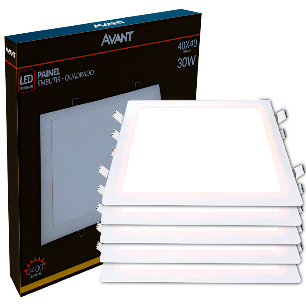 Kit 05 Paineis Led Embutir 30w Branco Quente 40x40 Bivolt em Oferta na Shopee